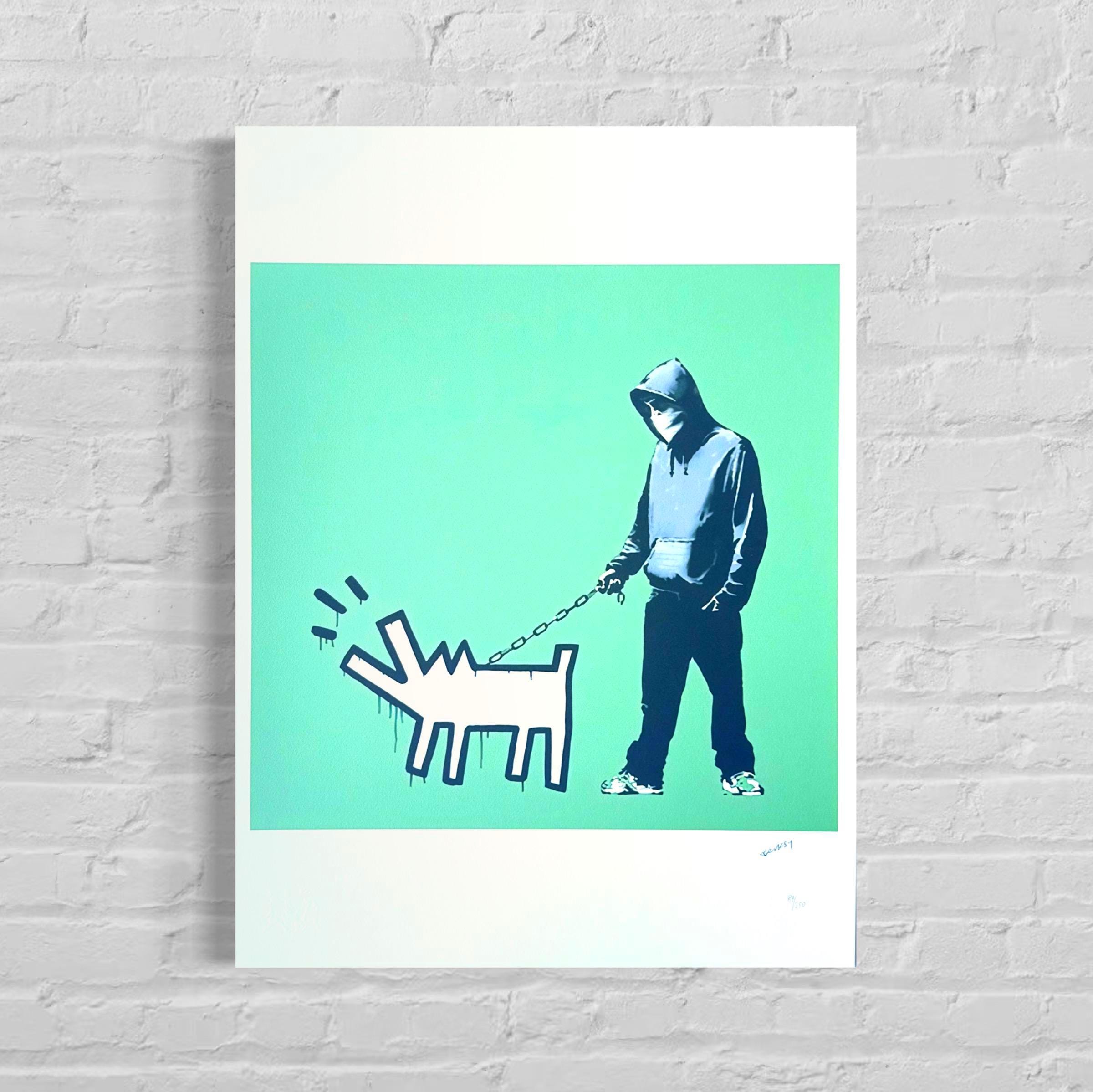 Genummerde editie BANKSY Barking dog (groen) Gesigneerd - certificaat - Wall Art, Grafitti Art, Lithograph, Stencil Art